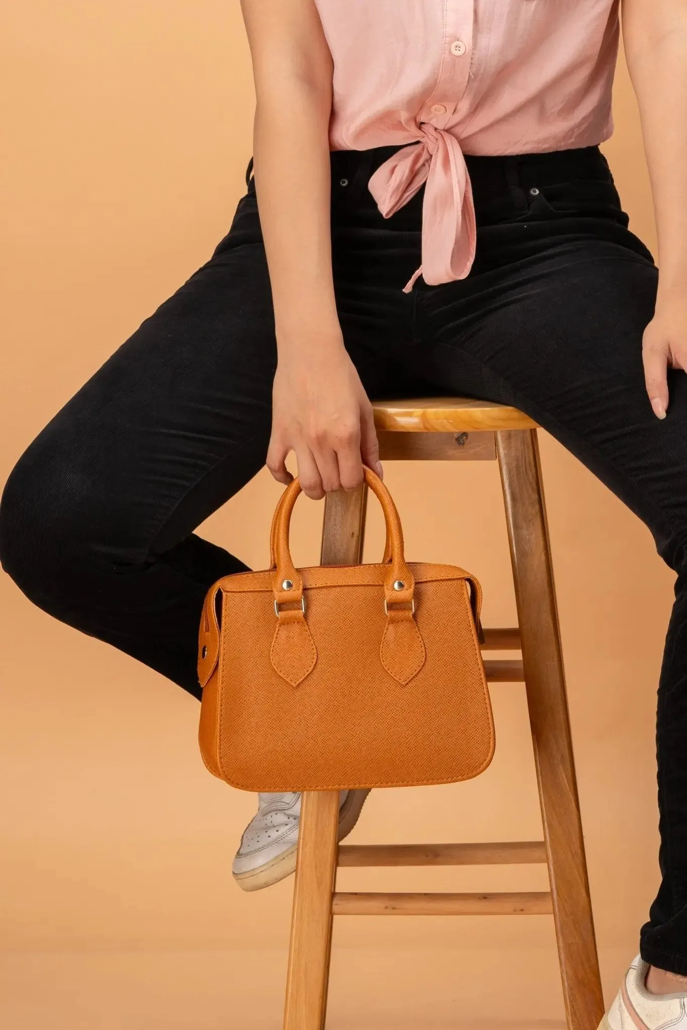 MARGAUX Top Handle Sling Bag in Tan Brown