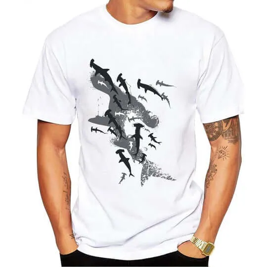 Men scuba diving T-Shirt | Hammerhead Shark Style - White