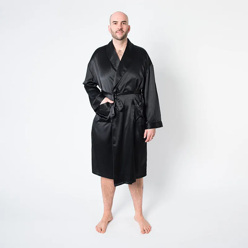 Men's Black Mulberry Silk Robe