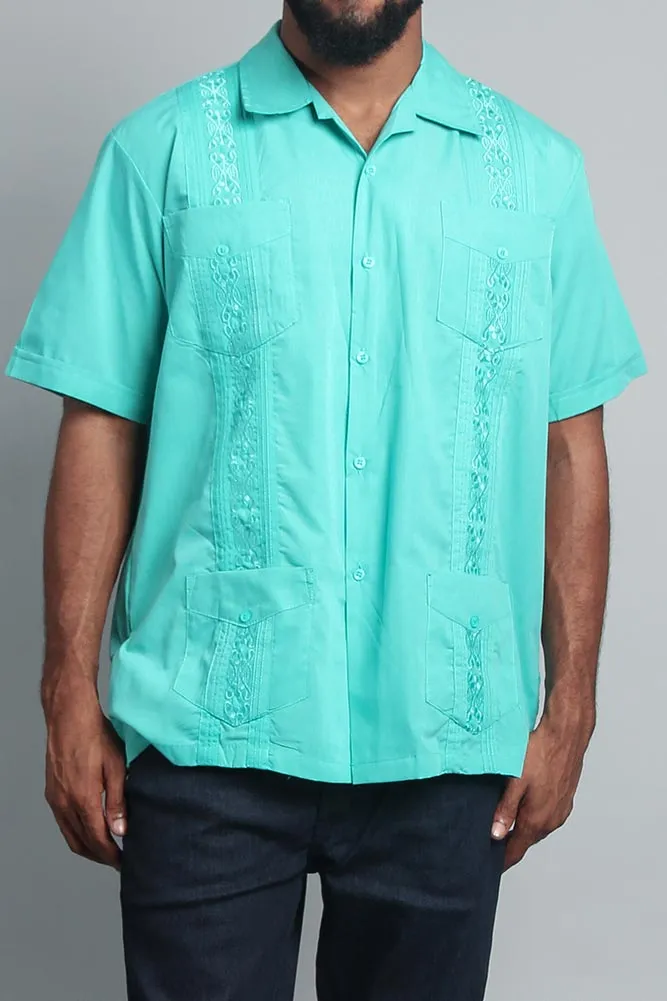 Men's Short Sleeve Cuban Style Guayabera Shirt (Aqua)