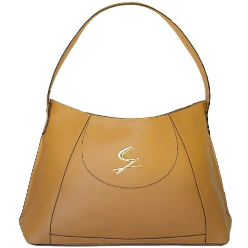 Minerva Tan Leather Hobo Bag