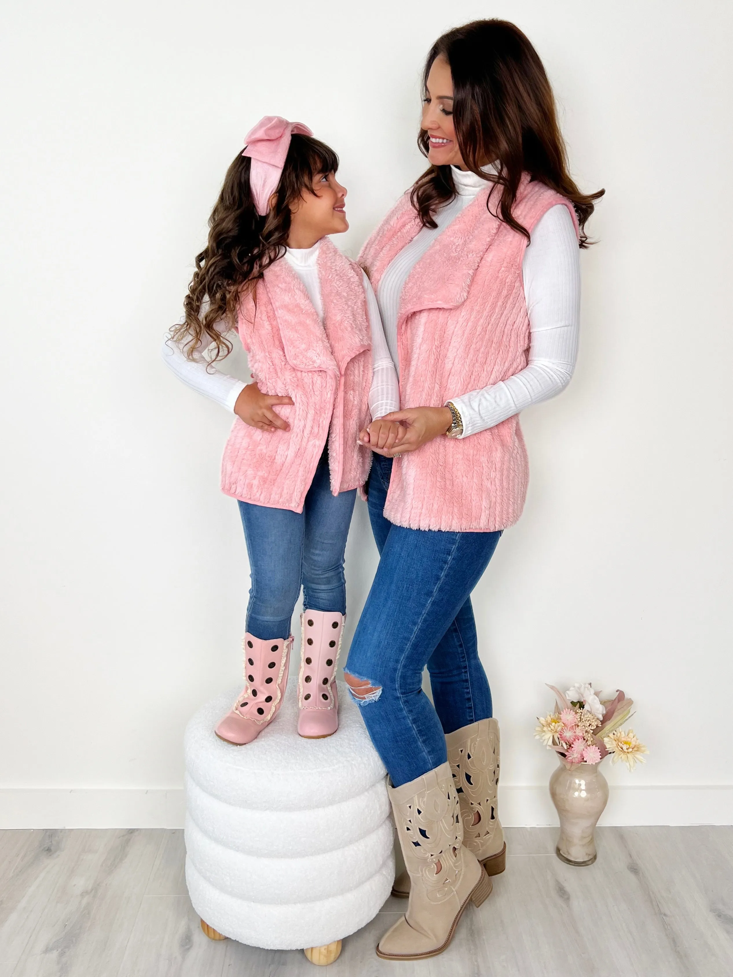 Mommy and Me Blush Cozy Faux Fur Vest