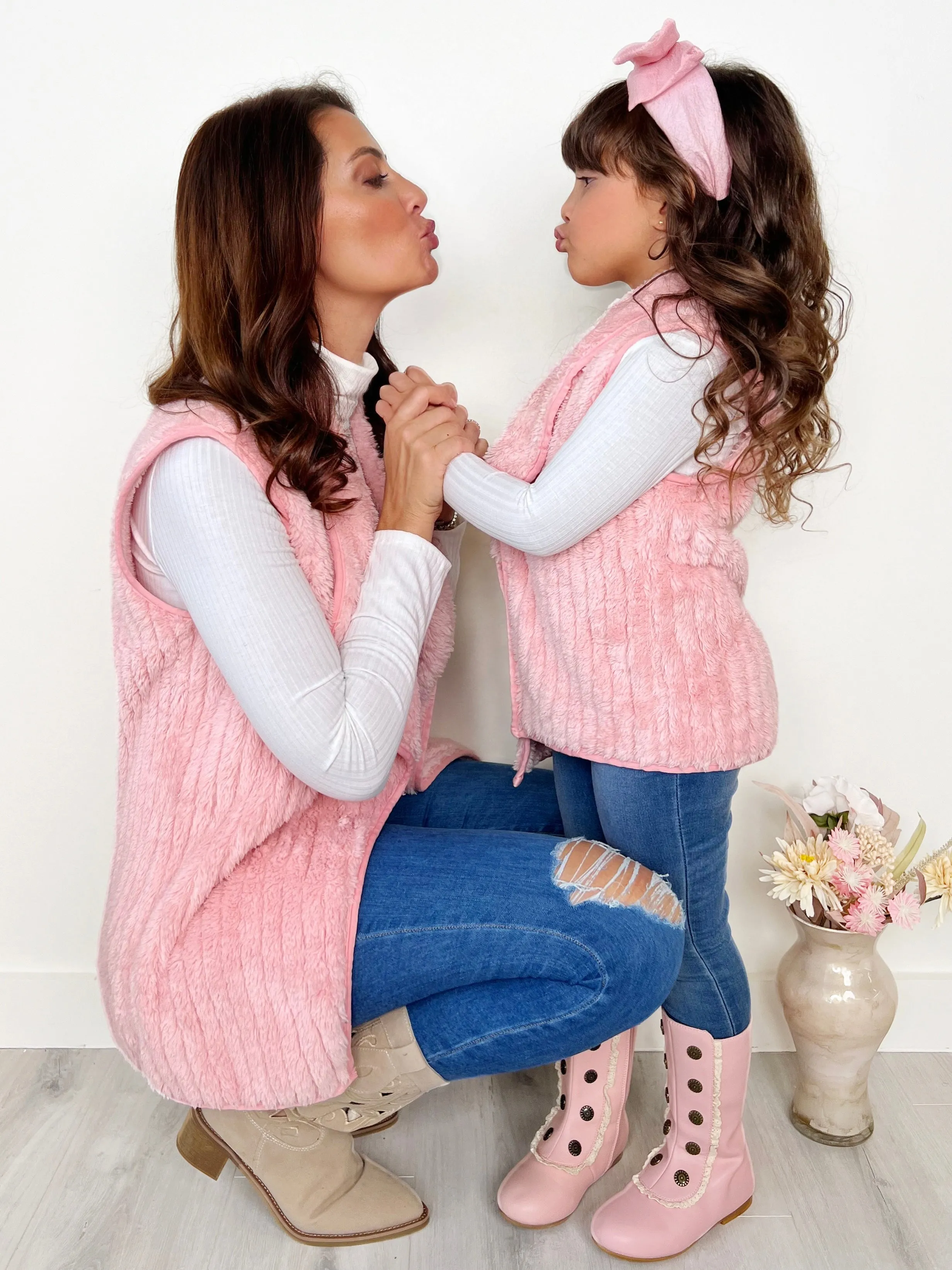 Mommy and Me Blush Cozy Faux Fur Vest