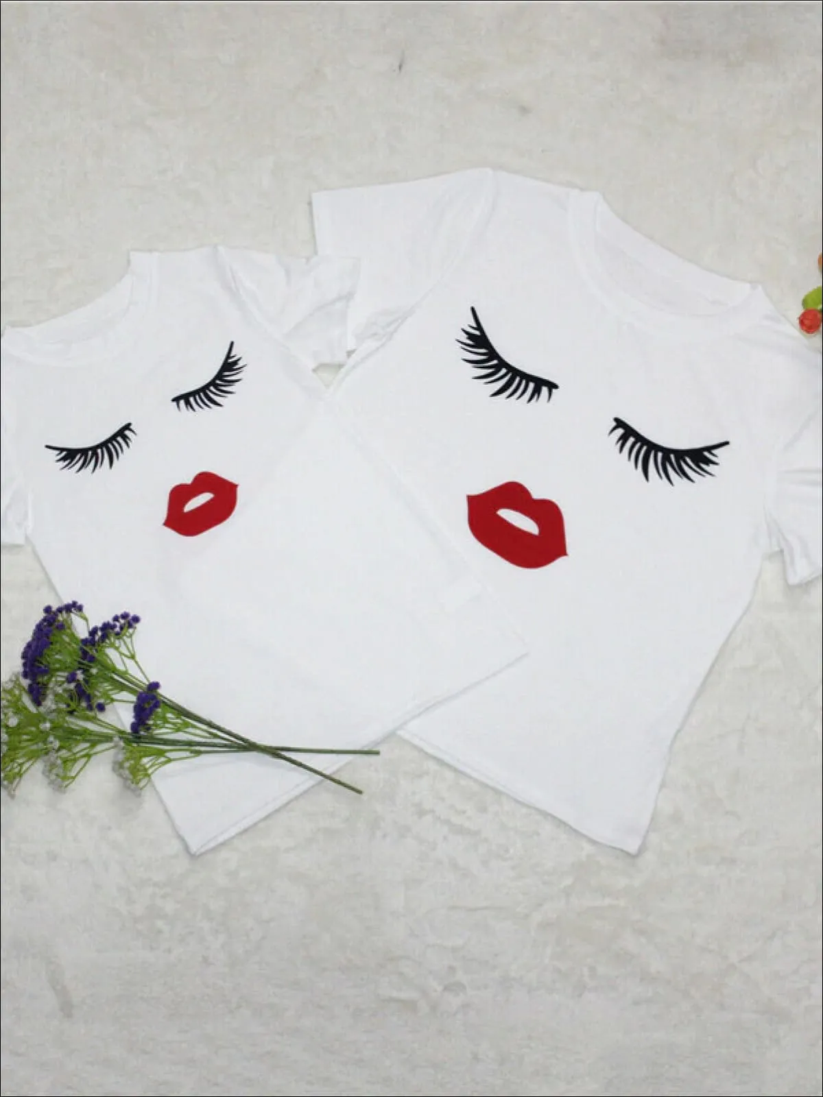 Mommy And Me Matching Eyelash And Lips T-Shirt