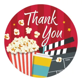 Movie Night: Kid's Birthday - Thank You Circle Label Stickers - 40 Stickers