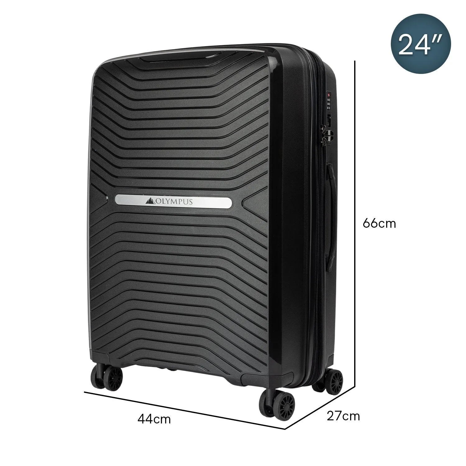 Olympus 3PC Astra Luggage Set Hard Shell Suitcase - Obsidian Black