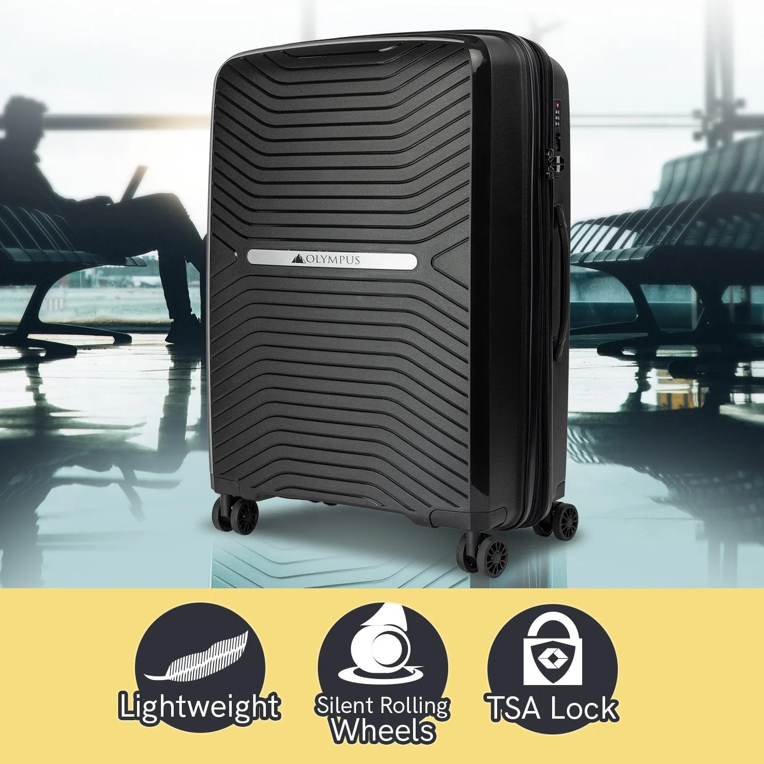 Olympus 3PC Astra Luggage Set Hard Shell Suitcase - Obsidian Black