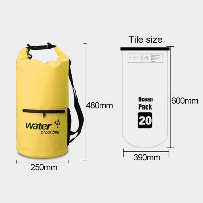 Outdoor Waterproof Dry Dual Shoulder Strap Bag Dry Sack PVC Barrel Bag, Capacity: 20L(Orange)