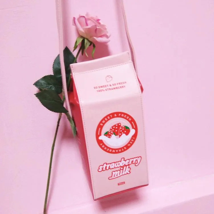 Pastel Pink Strawberry Milk Carton Bag SD01790