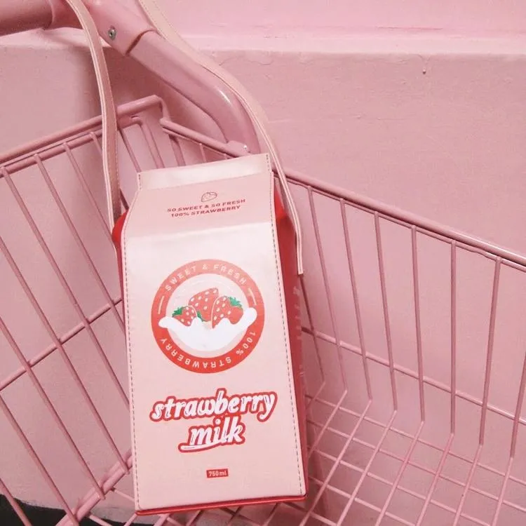 Pastel Pink Strawberry Milk Carton Bag SD01790