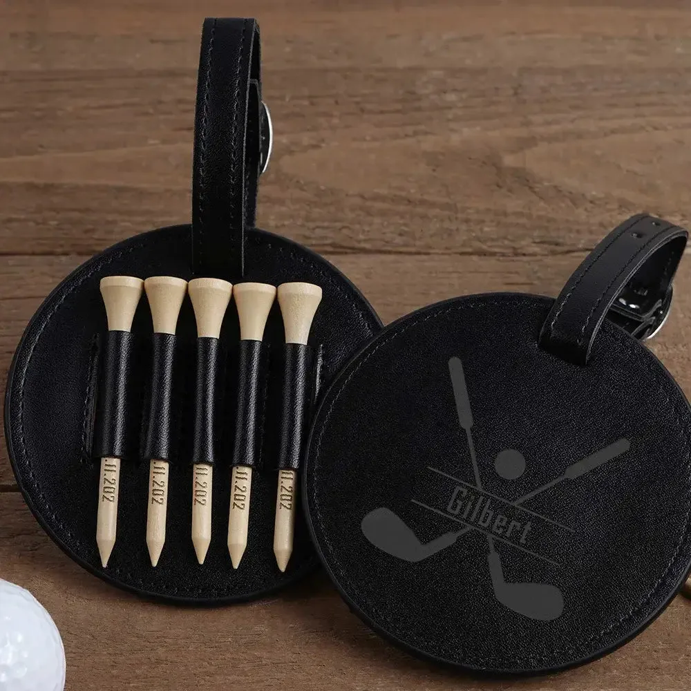 Personalized Leather Golf Tee Holder Bag Tag