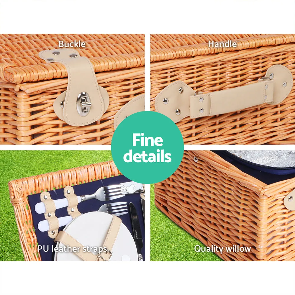 Picnic Basket Wicker with Insulated Blanket Navy