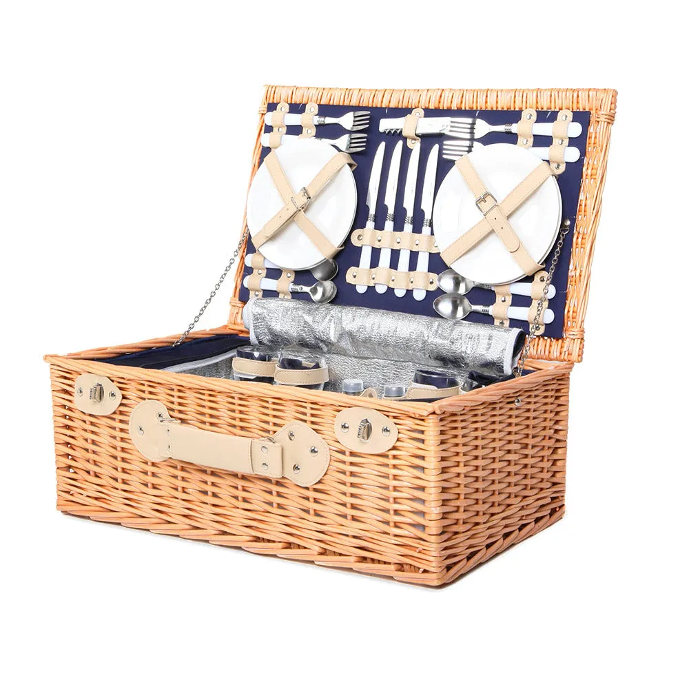 Picnic Basket Wicker with Insulated Blanket Navy