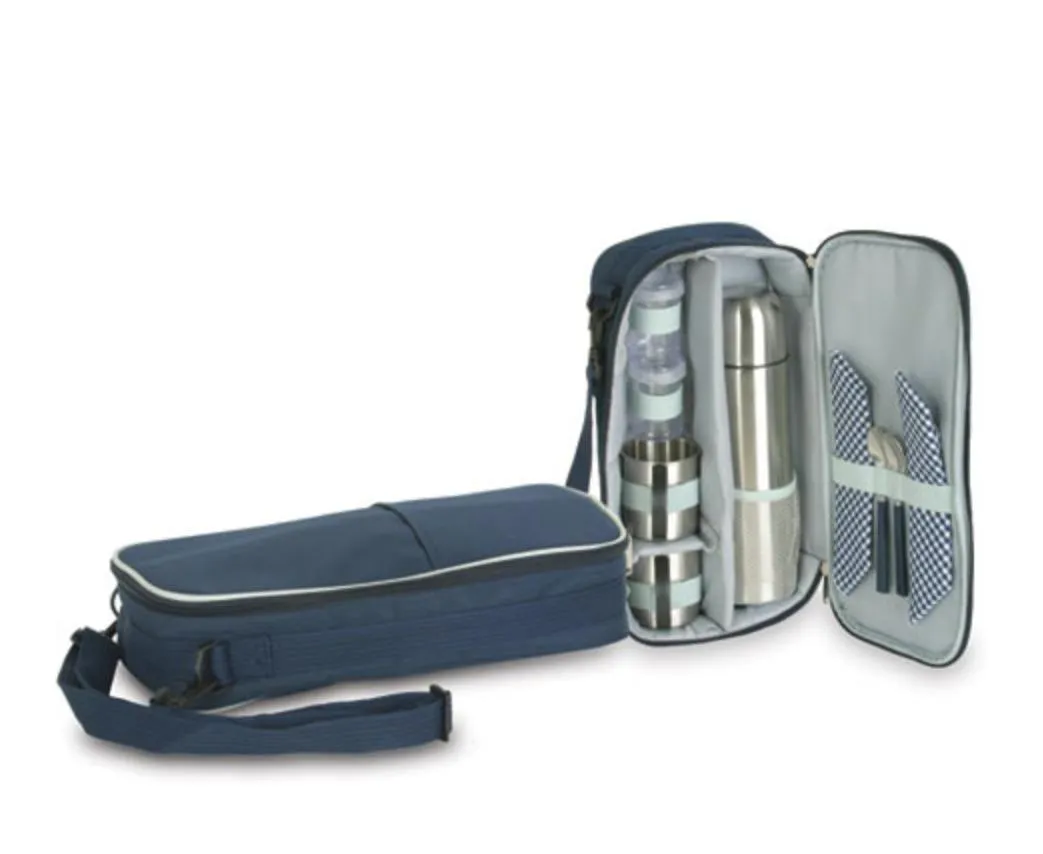 Picnic Coffee Travel Bag Set For Two Mugs Spoons Napkins Stainless Steel Thermos Vacuum Flask