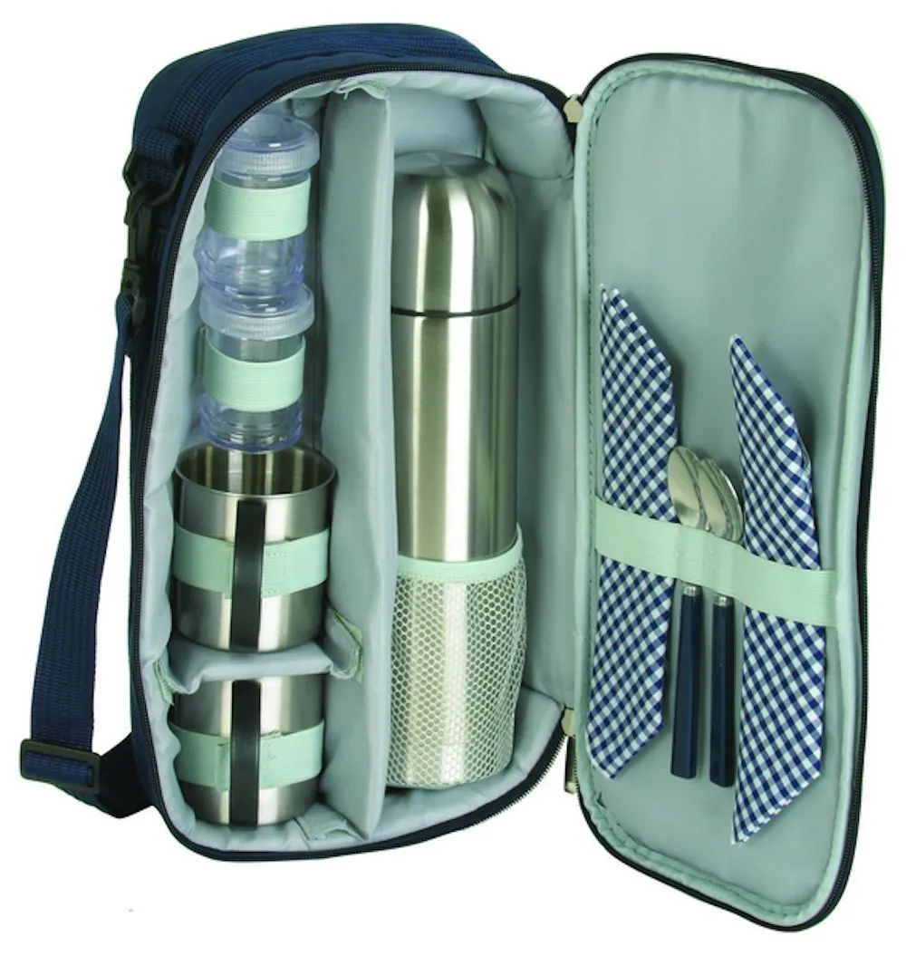 Picnic Coffee Travel Bag Set For Two Mugs Spoons Napkins Stainless Steel Thermos Vacuum Flask