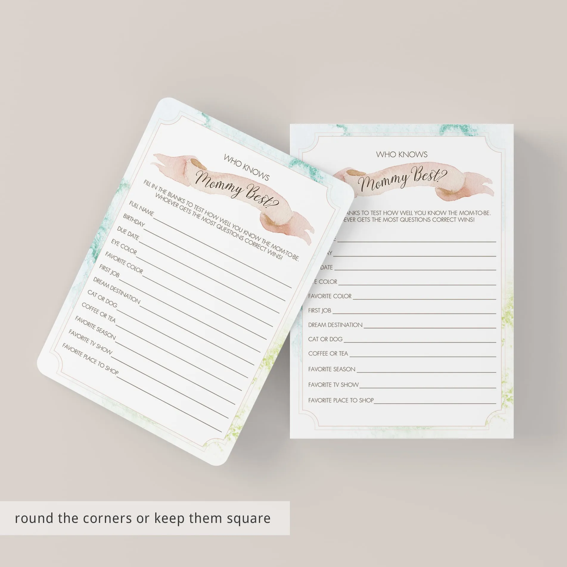 Printable Baby Shower Mommy Quiz Game Card