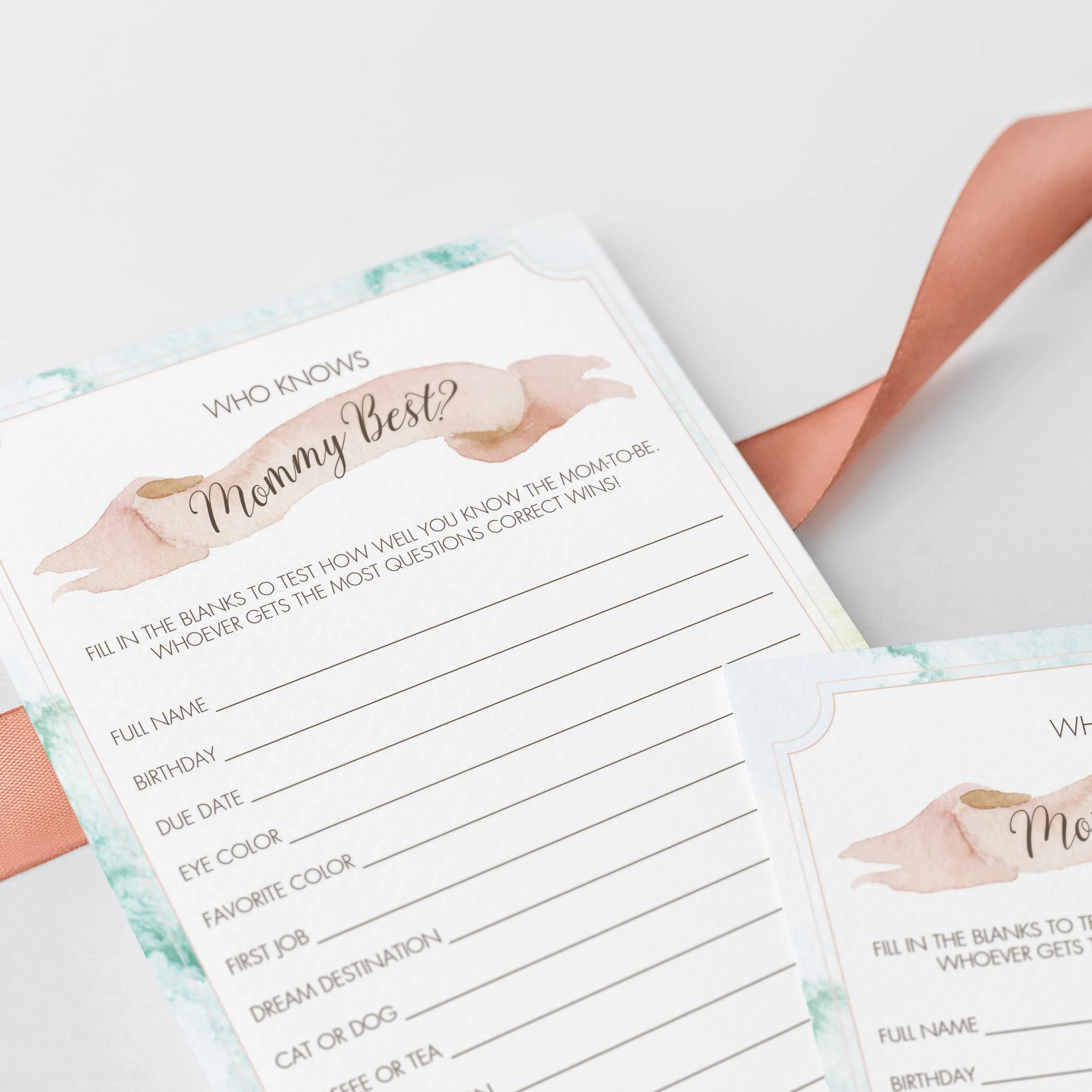 Printable Baby Shower Mommy Quiz Game Card