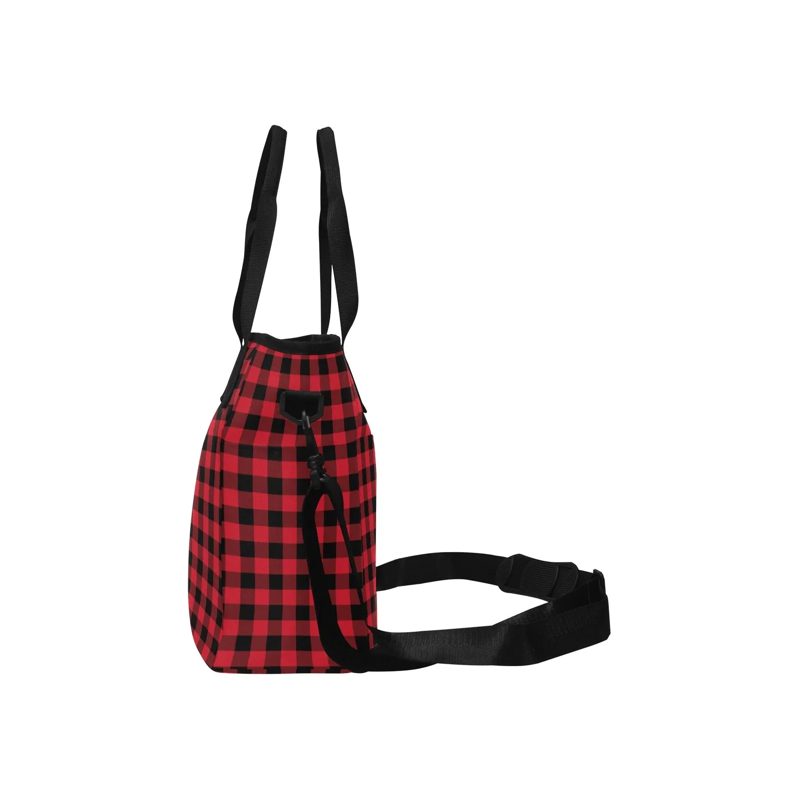 Red Buffalo Plaid Canvas Tote Bag with Shoulder Strap, Check Print Black Beach Summer Aesthetic Shopping Reusable Bag with Pockets