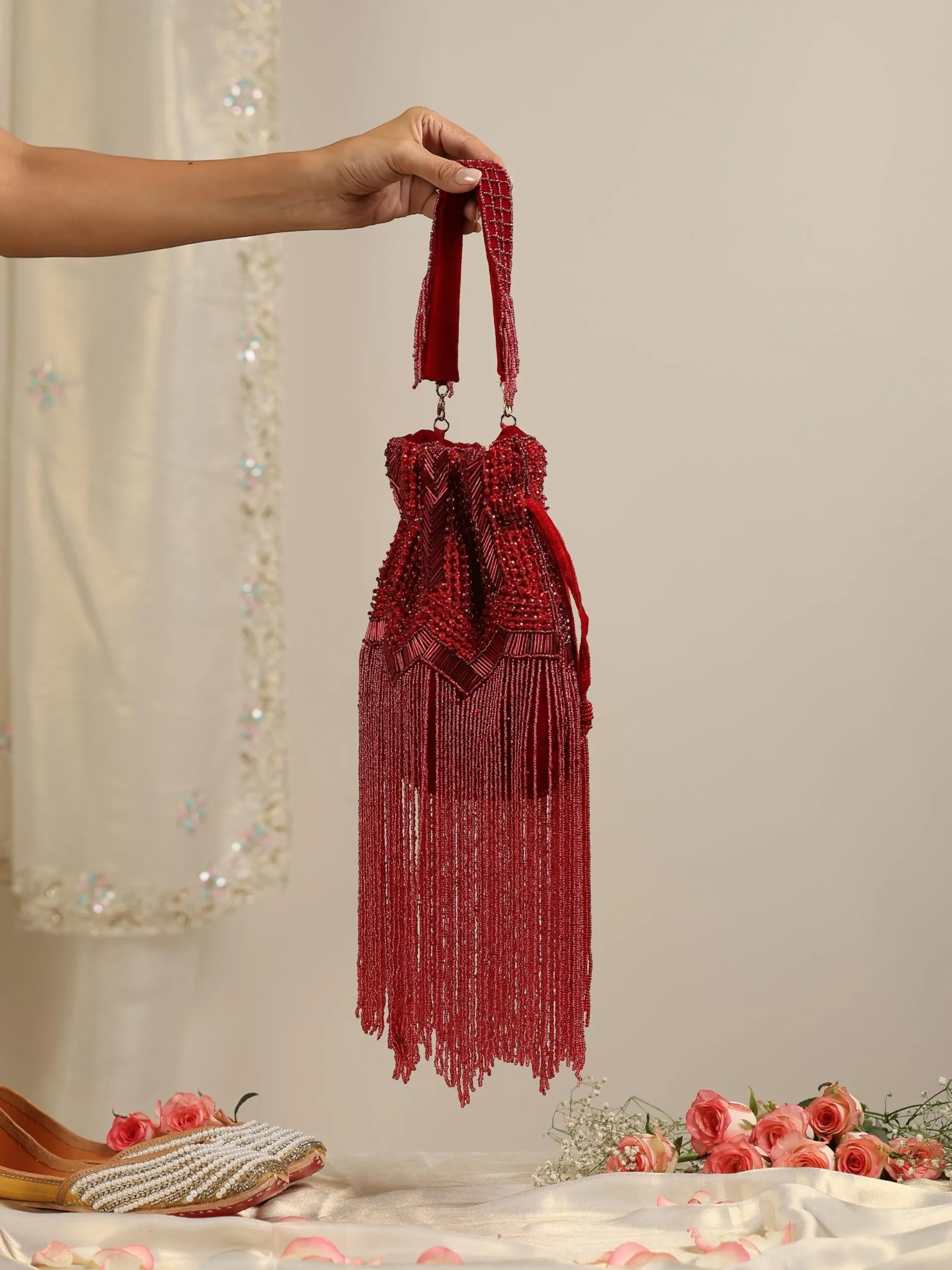 Red Long Beaded Potli Bag