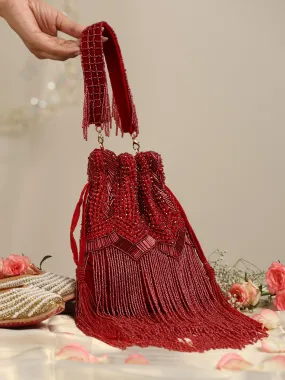 Red Long Beaded Potli Bag