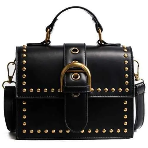 Rivet Envelope Bag Retro Shoulder Bag Lock Messenger Bag - Black