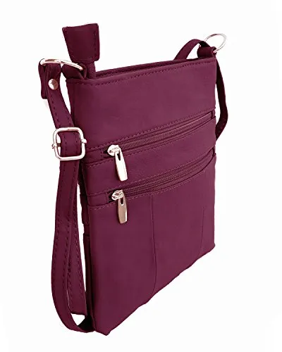 Roma Leathers Mini Cross Body Purse Multi Pocket Handbag Designed in the U.S.A. Wine