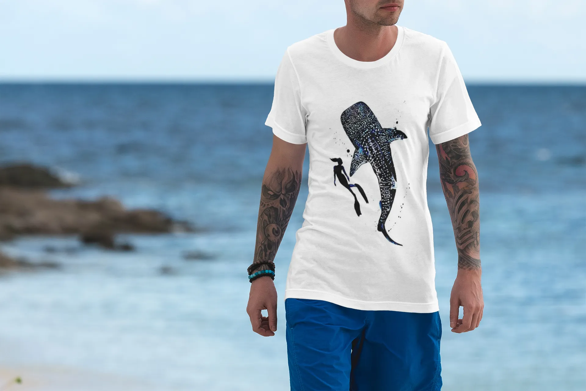 Scuba diving T-Shirt for Men | Free diver Whale Shark & Humpback