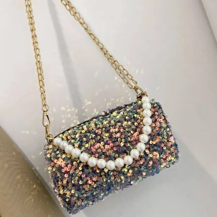 Shiny Blink Pearl & Sequin Decor Square Evening Bags