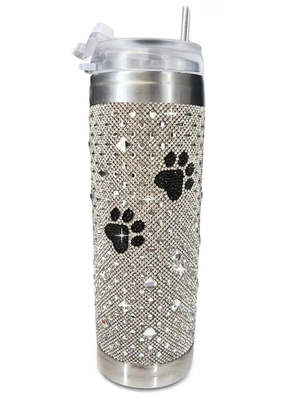 Silver Iridescent Crystal Dog Paw Tumbler | Bling Tumbler |Diamonds in the Ruff Collection