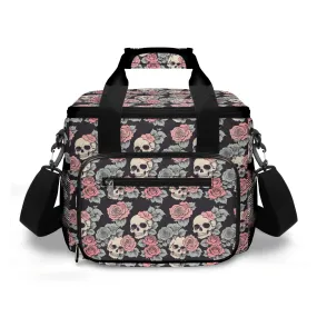 Skull and Pink Rose Insulated Leakproof Cooler Bag Lunch Box