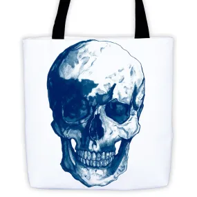 Skull Blue Ink Tote Bag by Robert Bowen