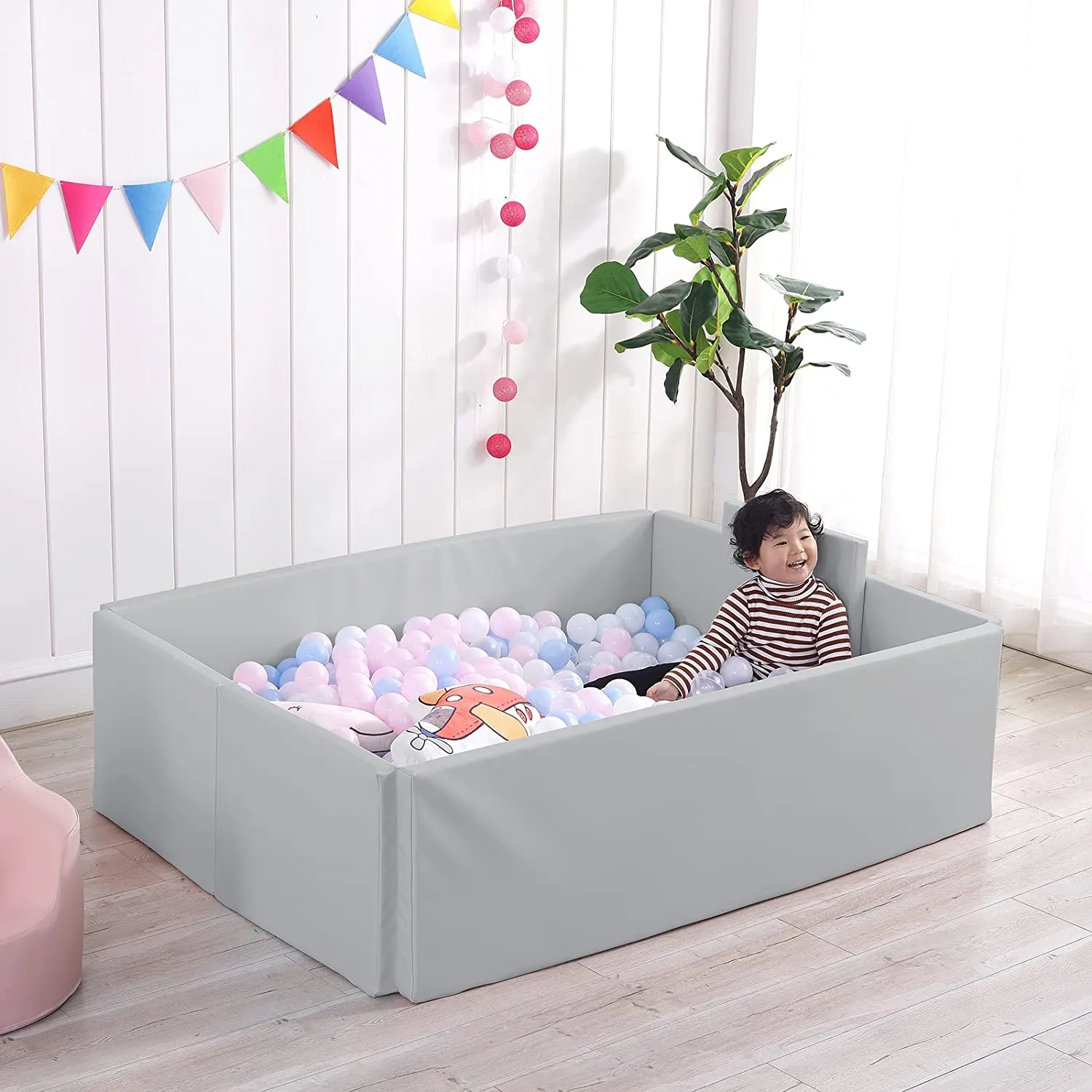 Soft Foam Foldable Grey Ball Pit Crawling Fence Children's Playground