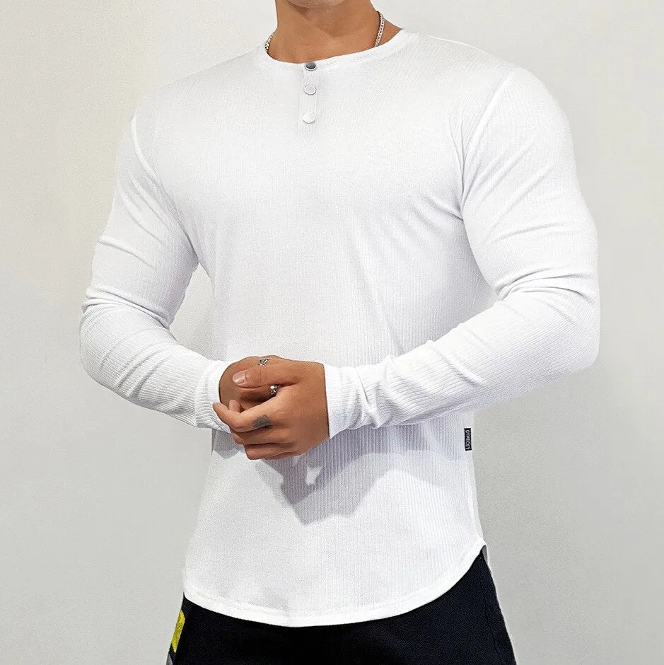 Solid Gym Fitness Long Sleeve T-shirt Men Casual Skinny Shirt Male Bodybuilding Tees Tops Spring Running Sport Training Clothing