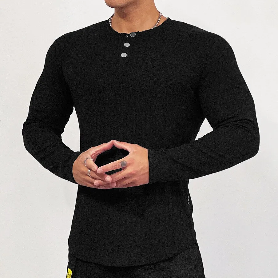 Solid Gym Fitness Long Sleeve T-shirt Men Casual Skinny Shirt Male Bodybuilding Tees Tops Spring Running Sport Training Clothing