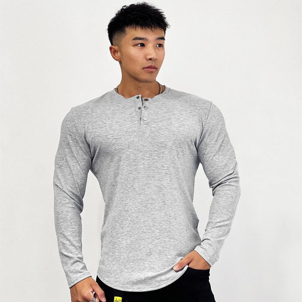 Solid Gym Fitness Long Sleeve T-shirt Men Casual Skinny Shirt Male Bodybuilding Tees Tops Spring Running Sport Training Clothing