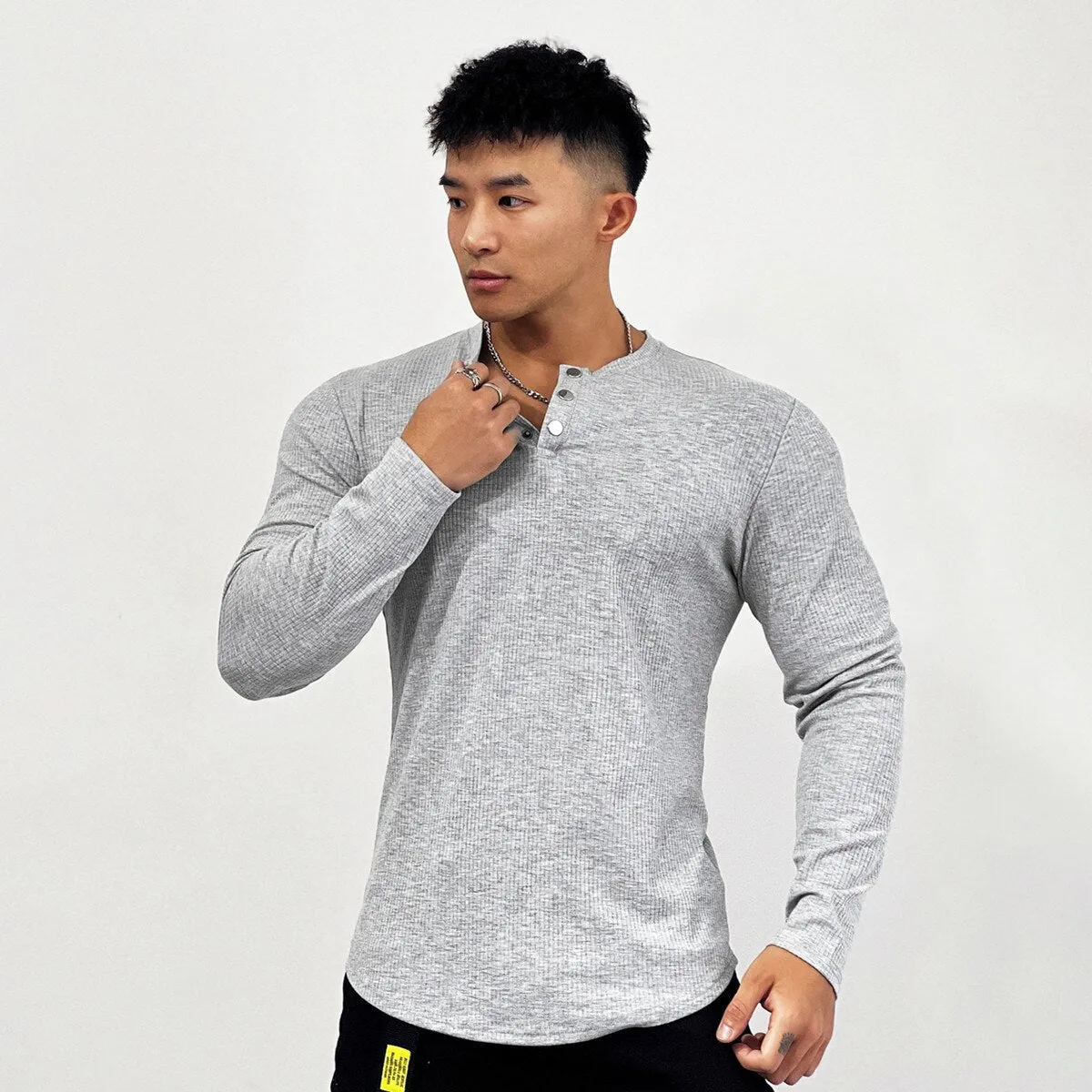 Solid Gym Fitness Long Sleeve T-shirt Men Casual Skinny Shirt Male Bodybuilding Tees Tops Spring Running Sport Training Clothing