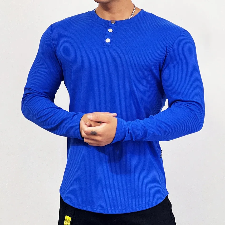 Solid Gym Fitness Long Sleeve T-shirt Men Casual Skinny Shirt Male Bodybuilding Tees Tops Spring Running Sport Training Clothing