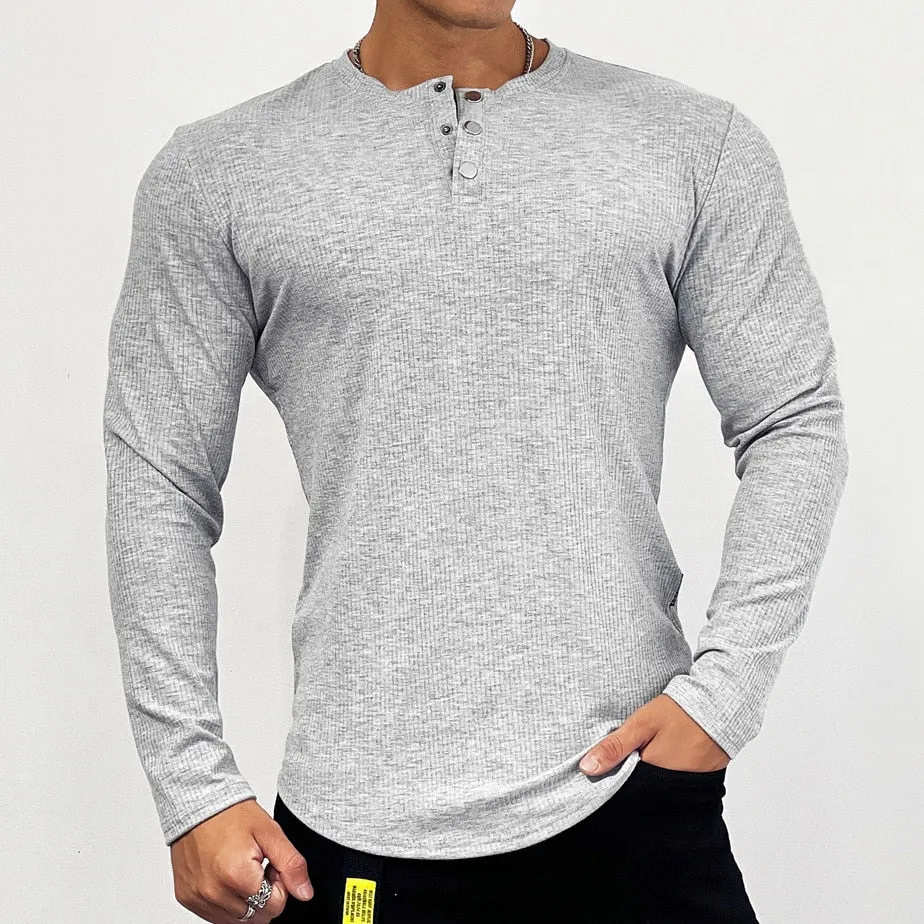 Solid Gym Fitness Long Sleeve T-shirt Men Casual Skinny Shirt Male Bodybuilding Tees Tops Spring Running Sport Training Clothing