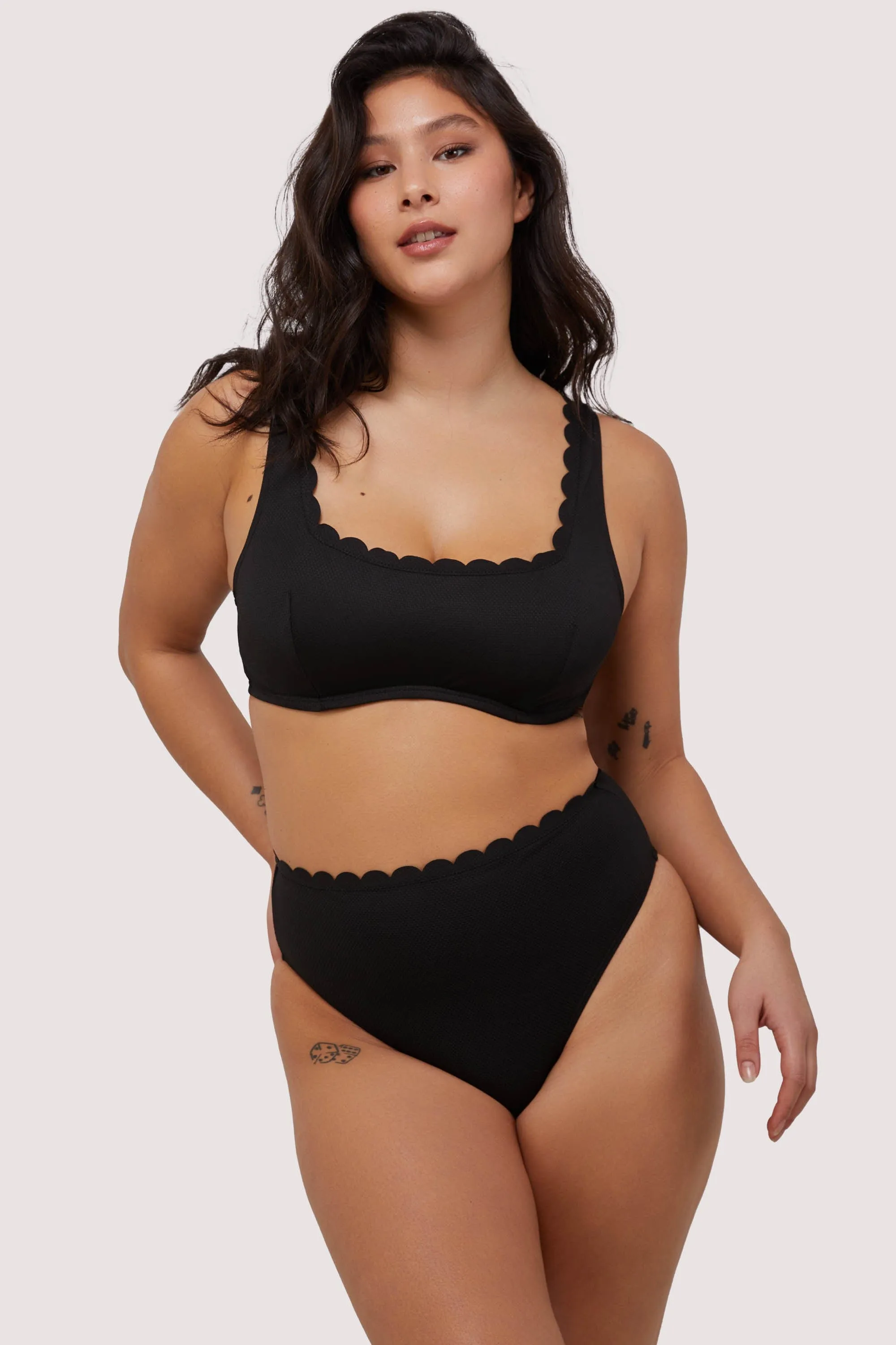 Sophia Mix & Match Fuller Bust Black Scallop Crop Bikini Top