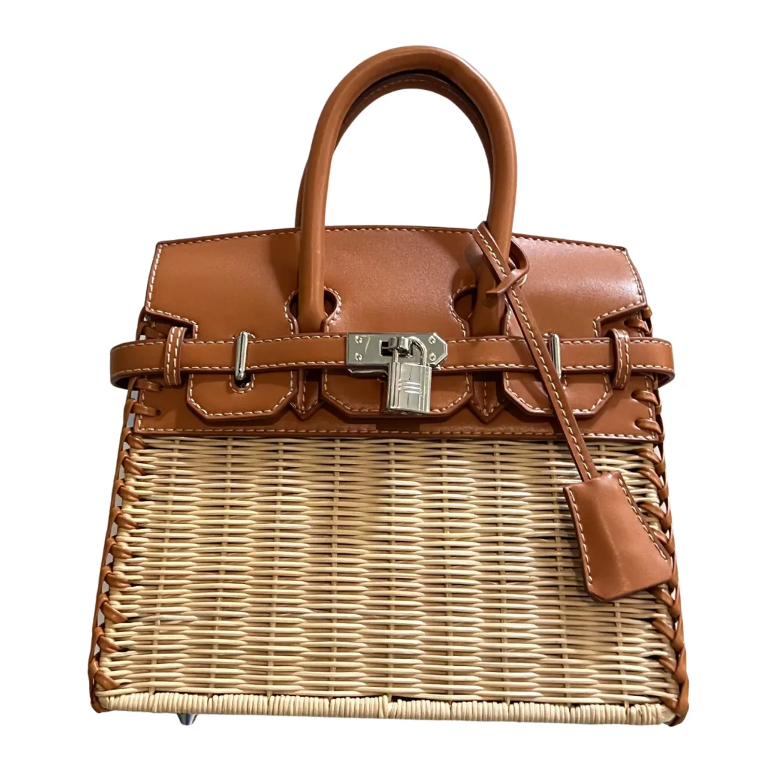 Straw & Leather Picnic Bag (Available in 2 Sizes)