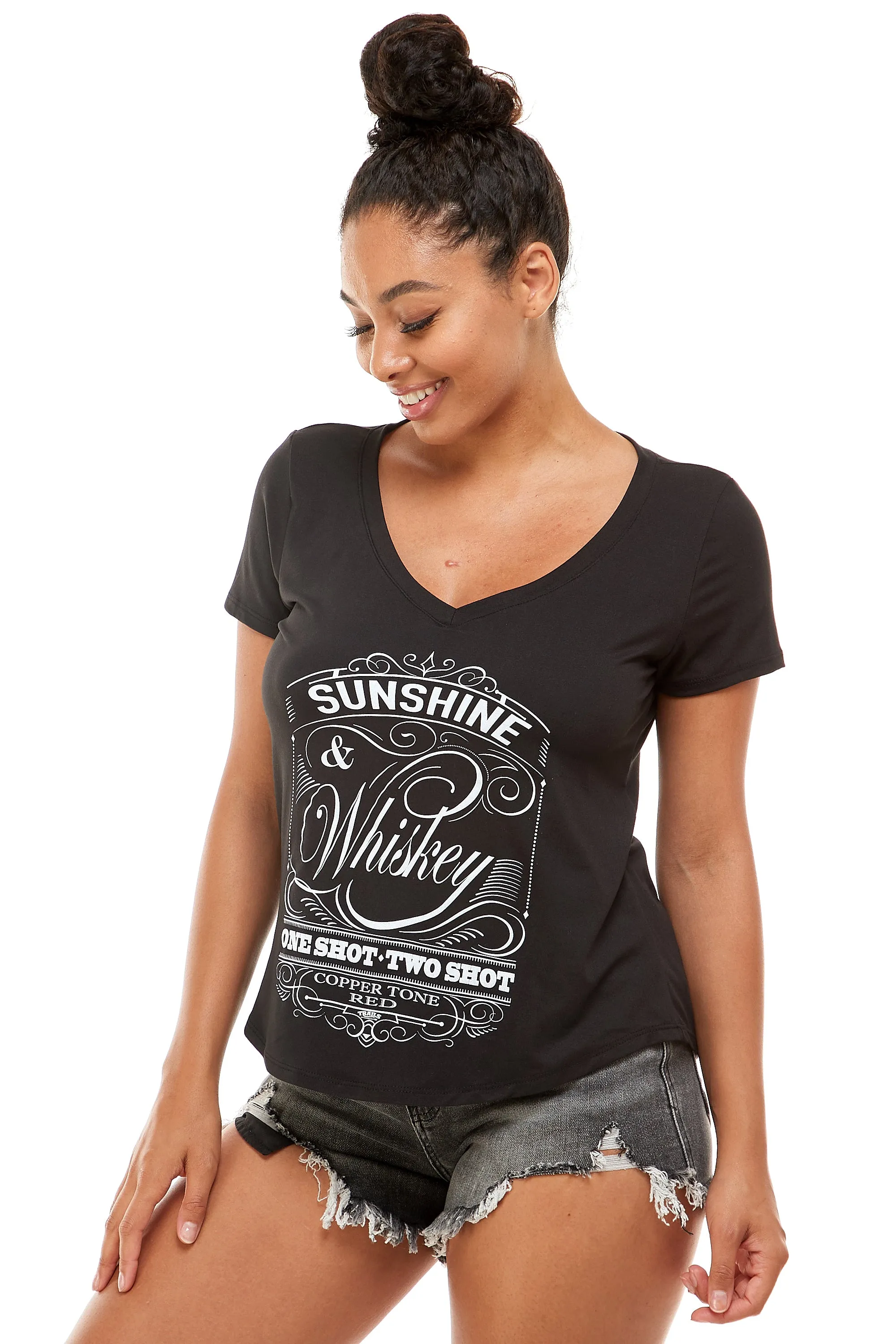 SUNSHINE AND WHISKEY SHORT SLEEVE V NECK SHIRT