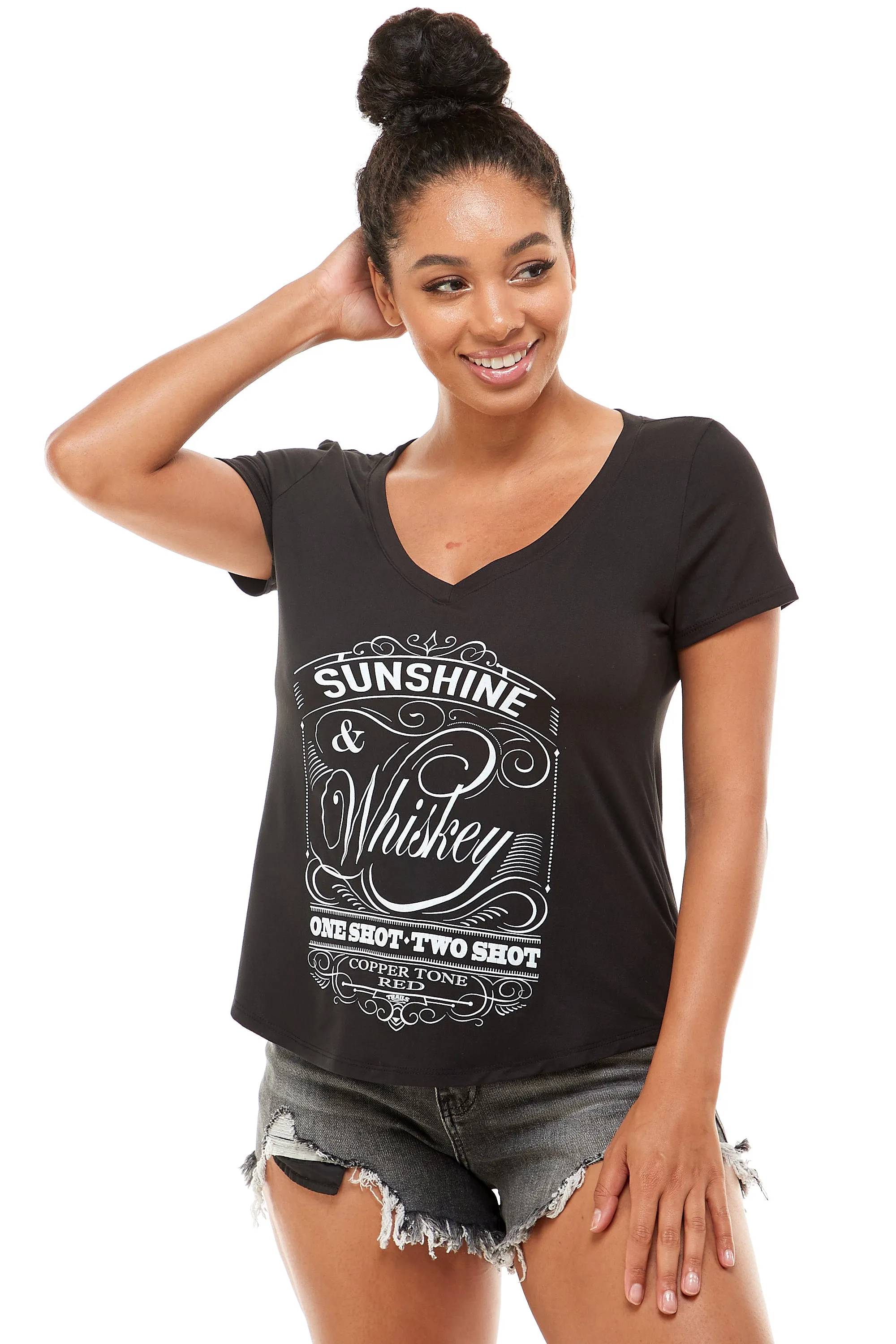 SUNSHINE AND WHISKEY SHORT SLEEVE V NECK SHIRT