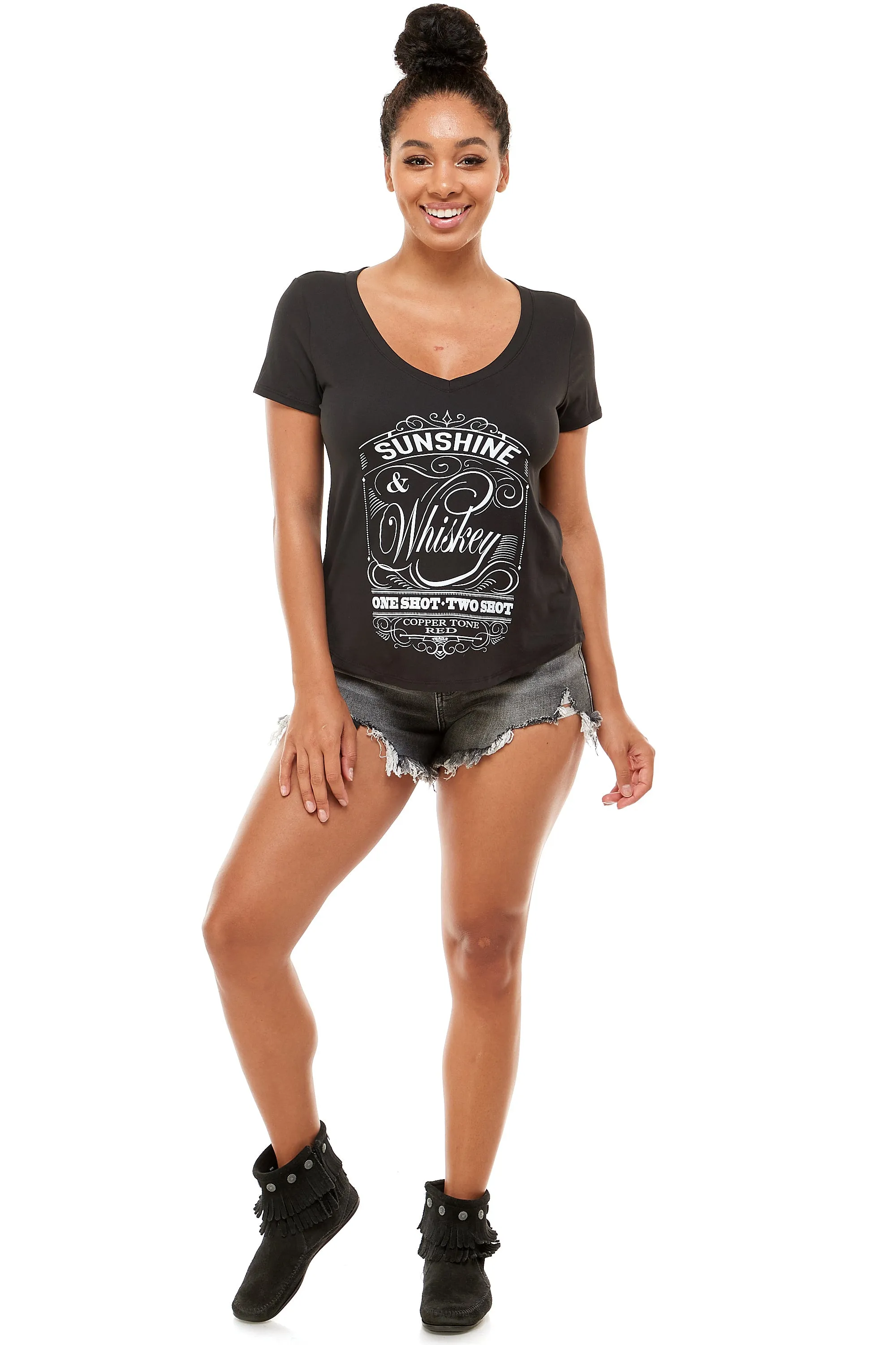 SUNSHINE AND WHISKEY SHORT SLEEVE V NECK SHIRT