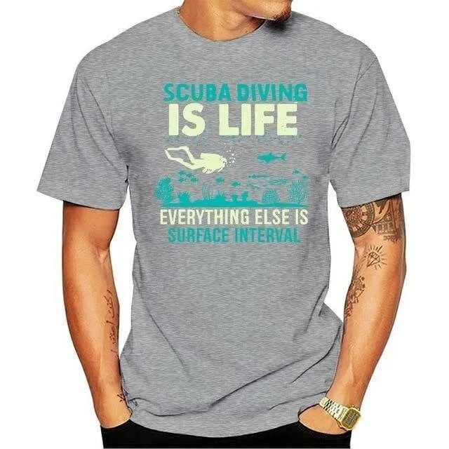 T-Shirt Men : Scuba Diving Is Life Streetwear T-Shirt Cool T-Shirt Casual T-Shirt