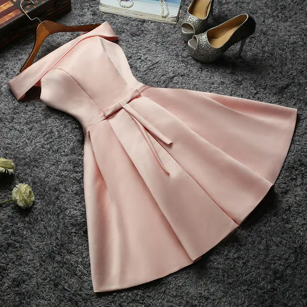 The Charlize White / Beige / Pink Off Shoulder Satin Dress