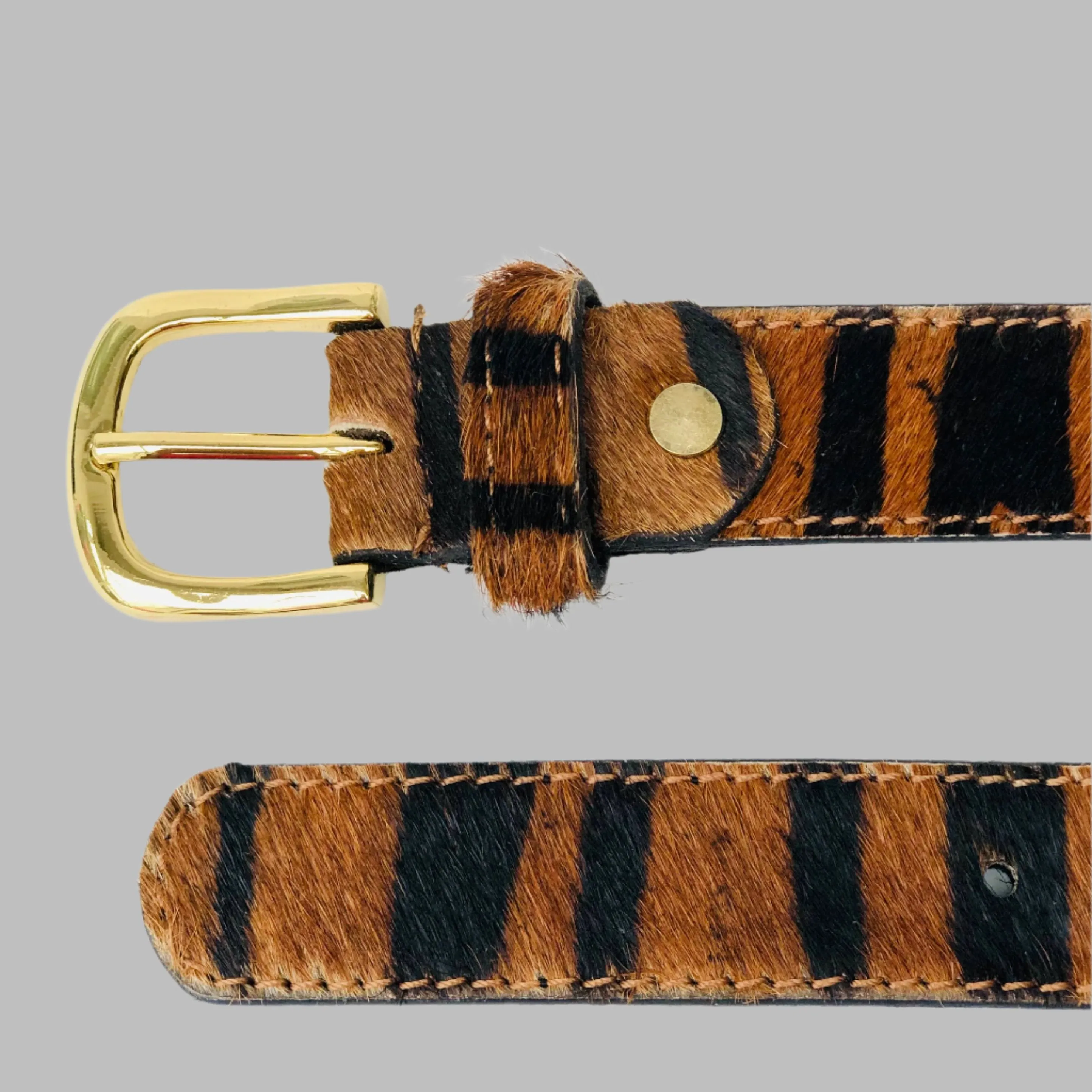 Tiger hair-on-hide leather belt