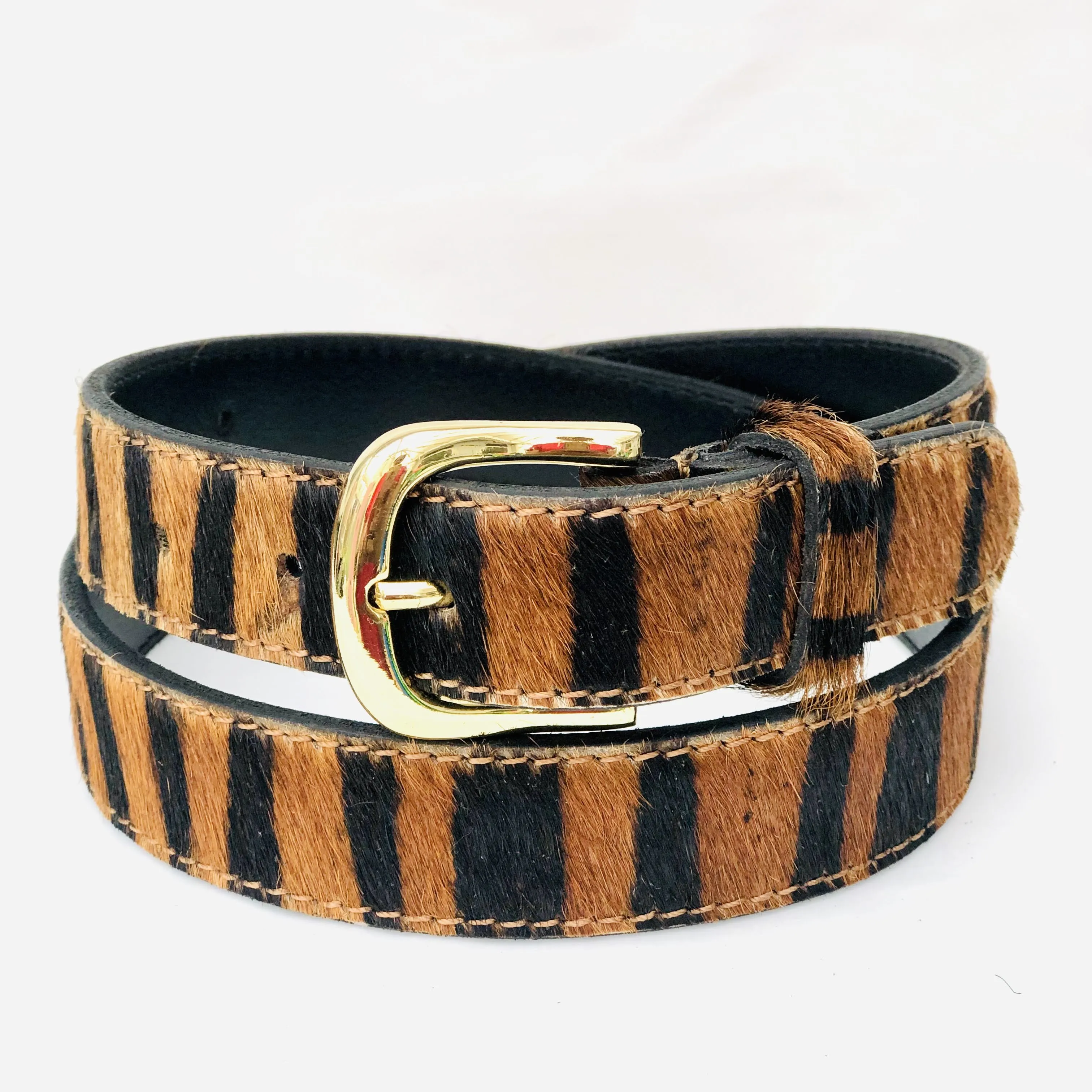 Tiger hair-on-hide leather belt