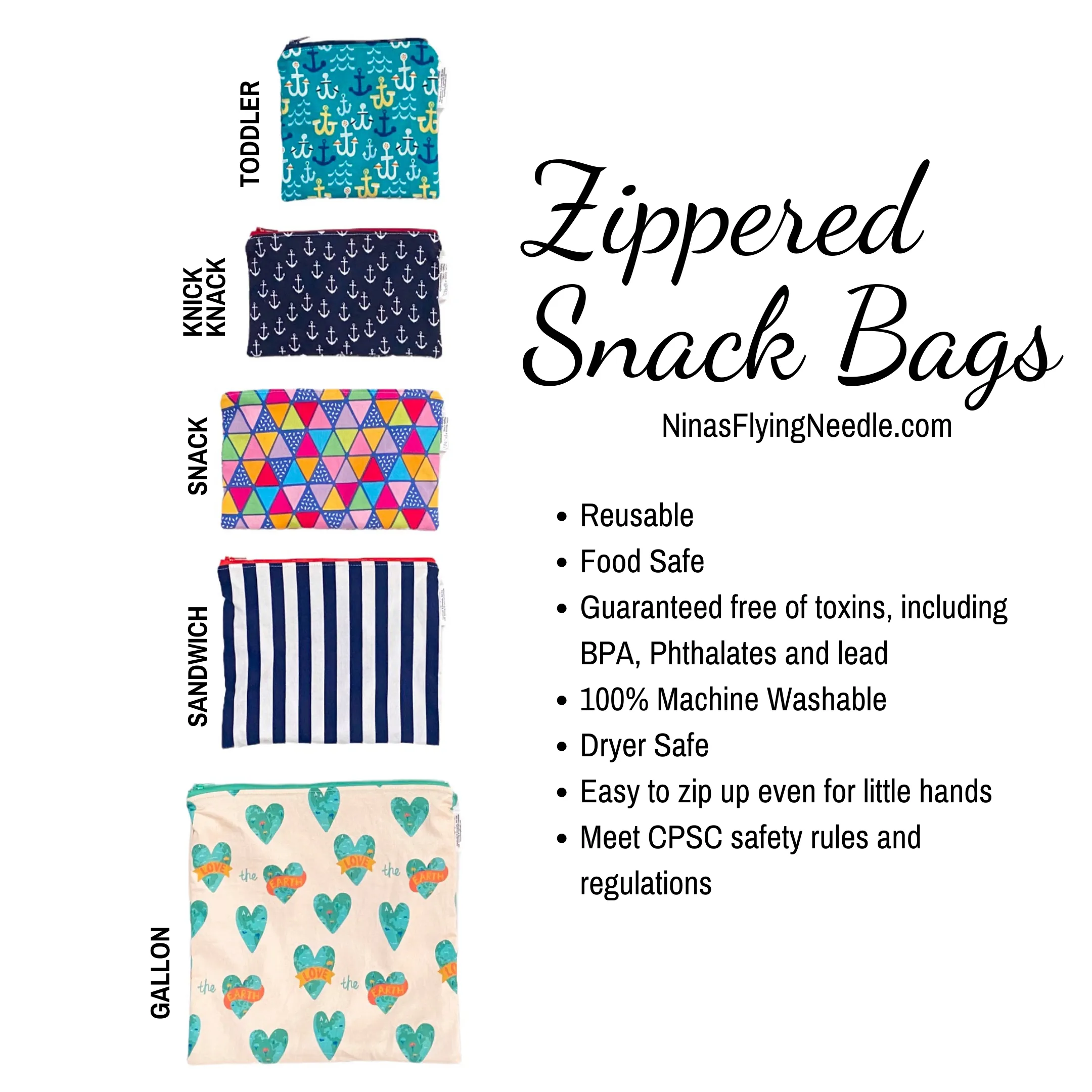 Toddler Sized Reusable Zippered Bag Cars