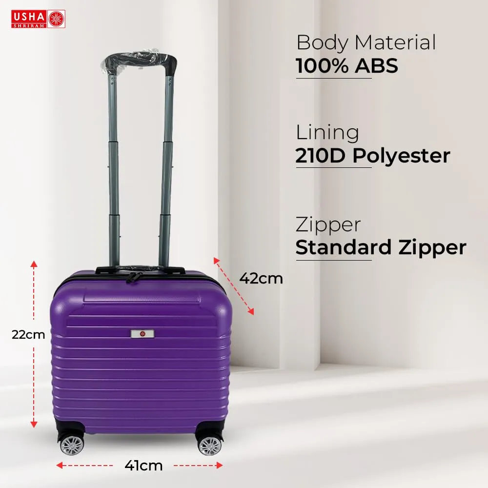 USHA SHRIRAM ABS (16 inch) Luggage Bag for Kids| Trolley Suitcase for Travel |Small Travel Luggage for Men Women |360 Degree Wheel | Travel Bags for Luggage Trolley | Carry On Suitcase (Purple)