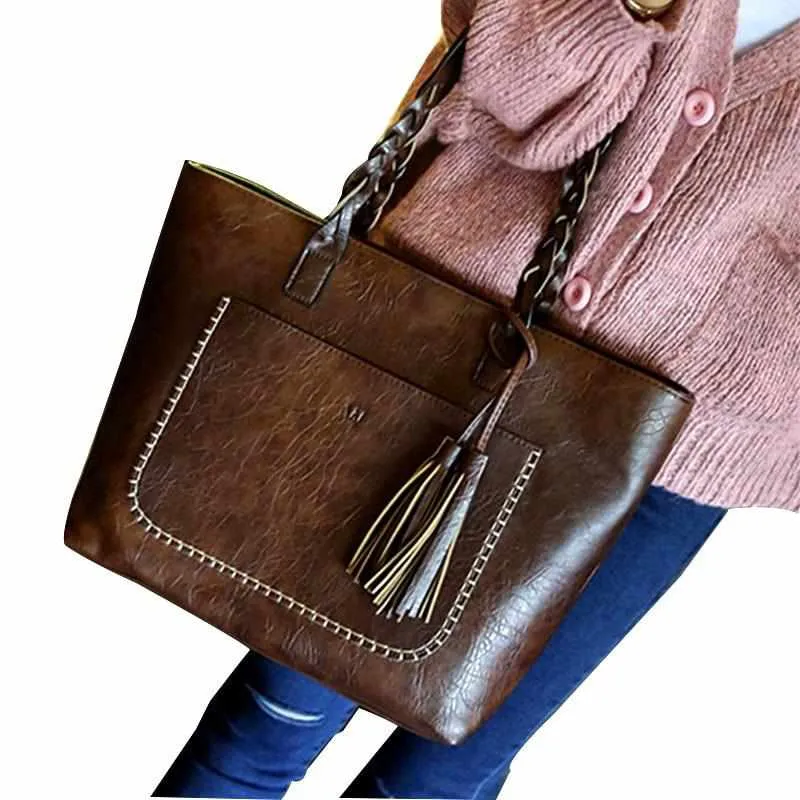 Vintage PU Leather Tassel Bag